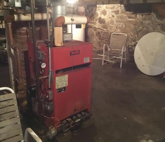 basement with a heating system that could cause a fire damage
